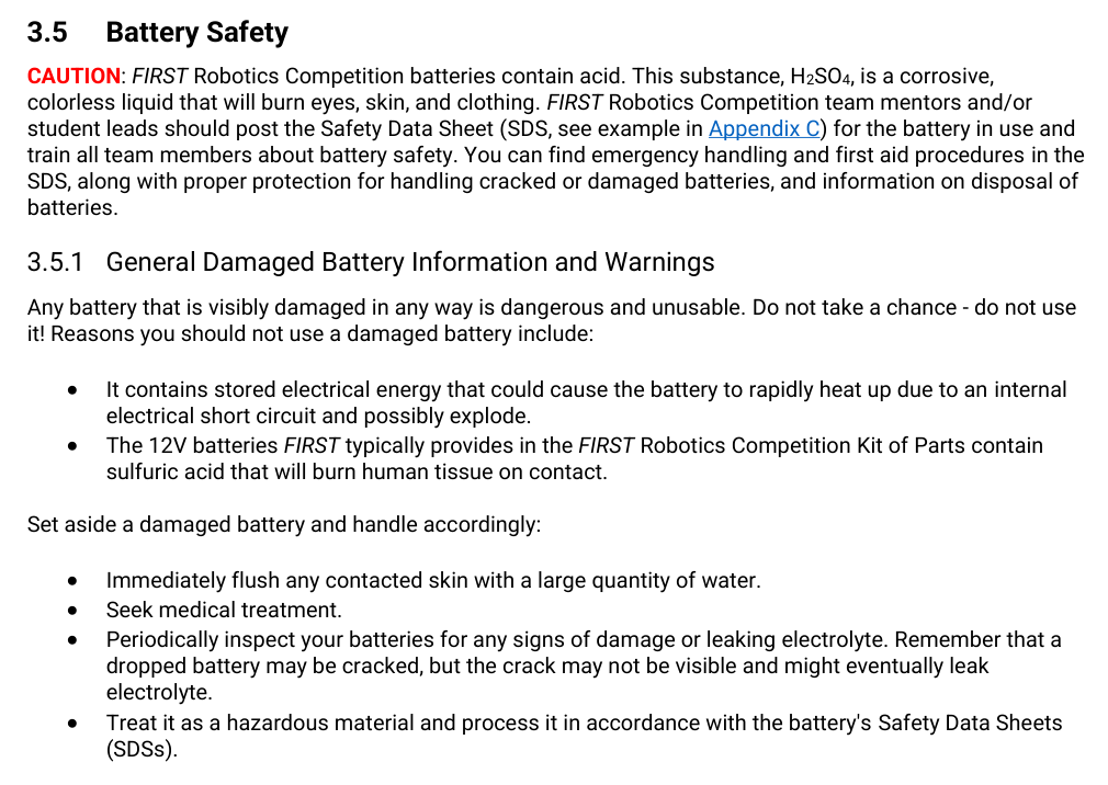FIRST battery safety page