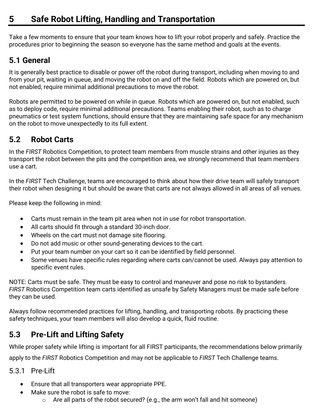 FIRST lifting and cart safety page
